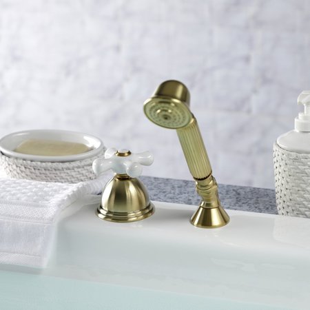 Kingston Brass KSK3357PXTR Deck Mount Hand Shower with Diverter for Roman Tub Faucet, Brushed Brass KSK3357PXTR